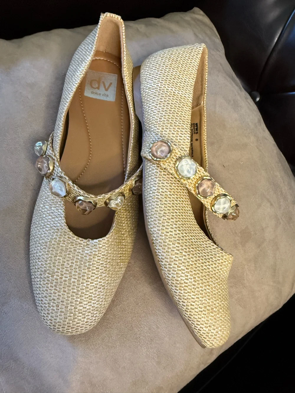 DV DOLCE VITA Mission Jewel Raffia Mary Jane Flats - Size 8